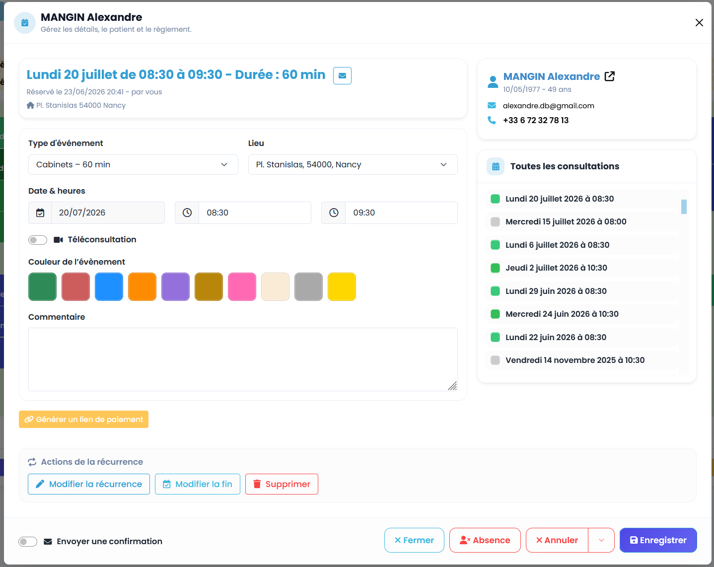 La prise de rendez-vous dans MaGestionPsy
