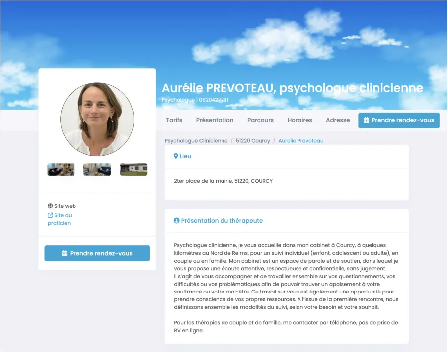 Page de prise de rendez-vous — Psychologue clinicienne