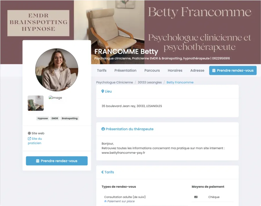 Page de prise de rendez-vous — EMDR, brainspotting et hypnose