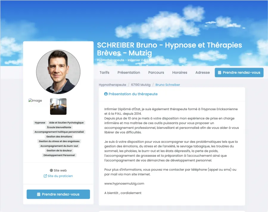 Page de prise de rendez-vous — Hypnose et thérapies brèves
