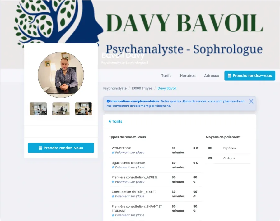 Page de prise de rendez-vous — Psychanalyste et sophrologue