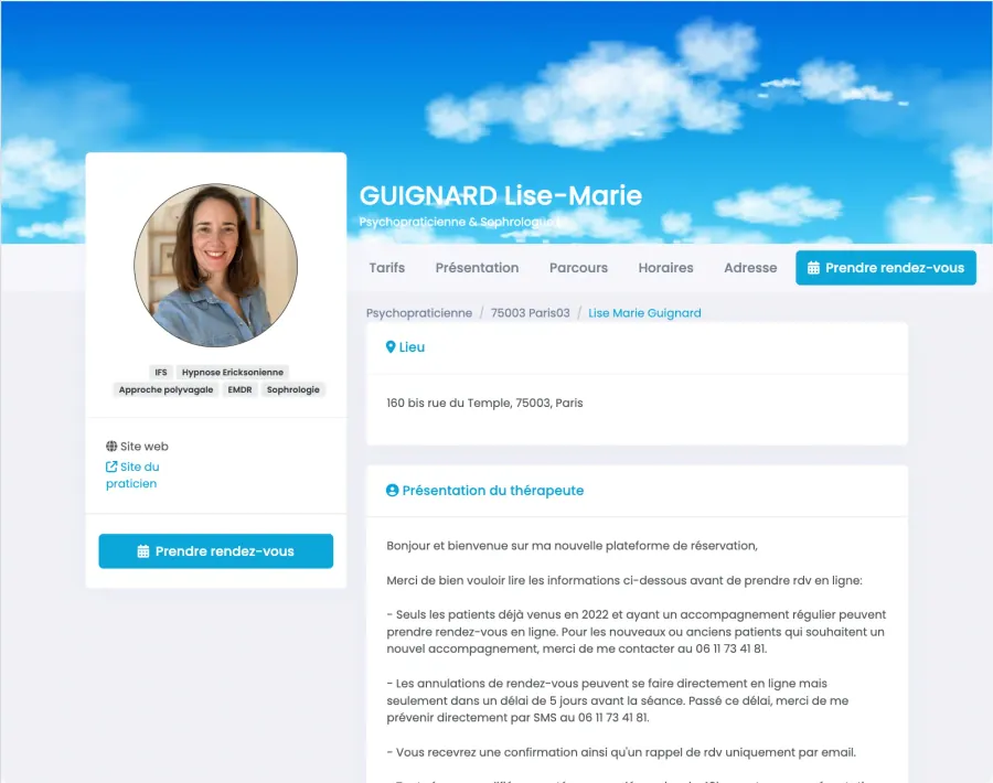 Page de prise de rendez-vous — Hypnothérapeute et sophrologue