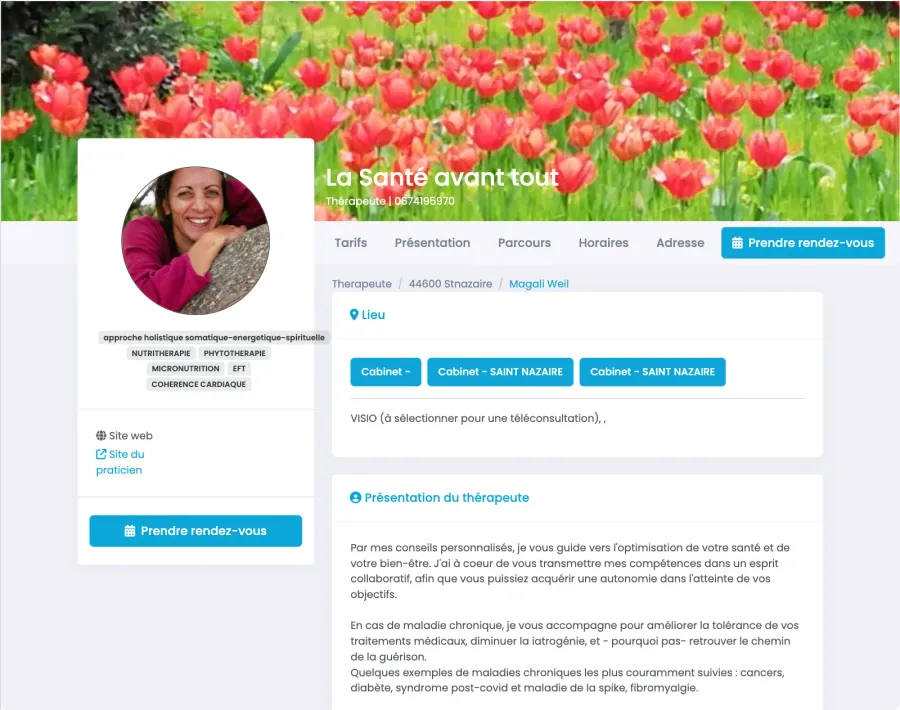 Page de prise de rendez-vous — Thérapeute bien-être