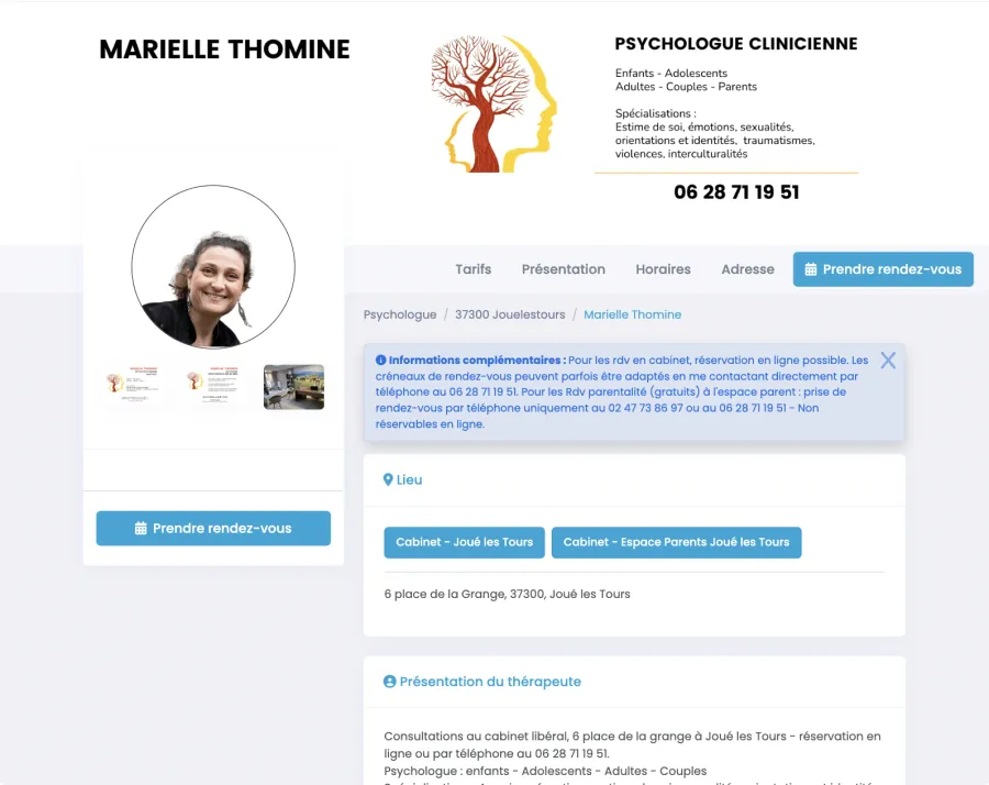 Page de prise de rendez-vous — Psychologue clinicienne