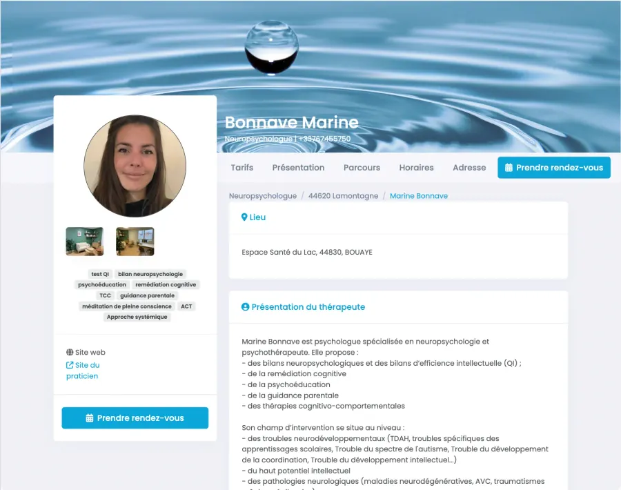 Page de prise de rendez-vous — Psychologue en espace santé