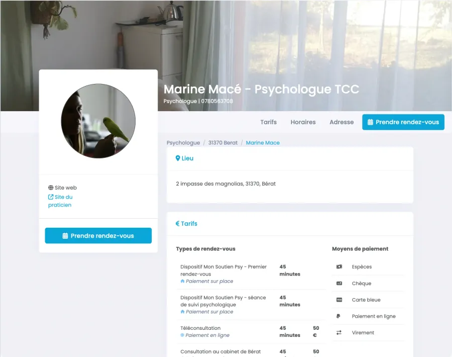 Marine Macé, psychologue spécialisée en TCC — page MaGestionPsy