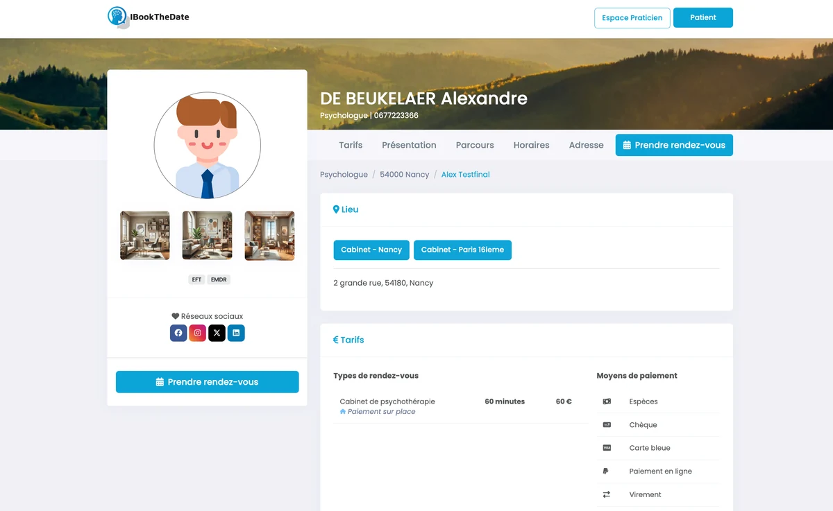 Espace de prise de rendez-vous en ligne MaGestionPsy