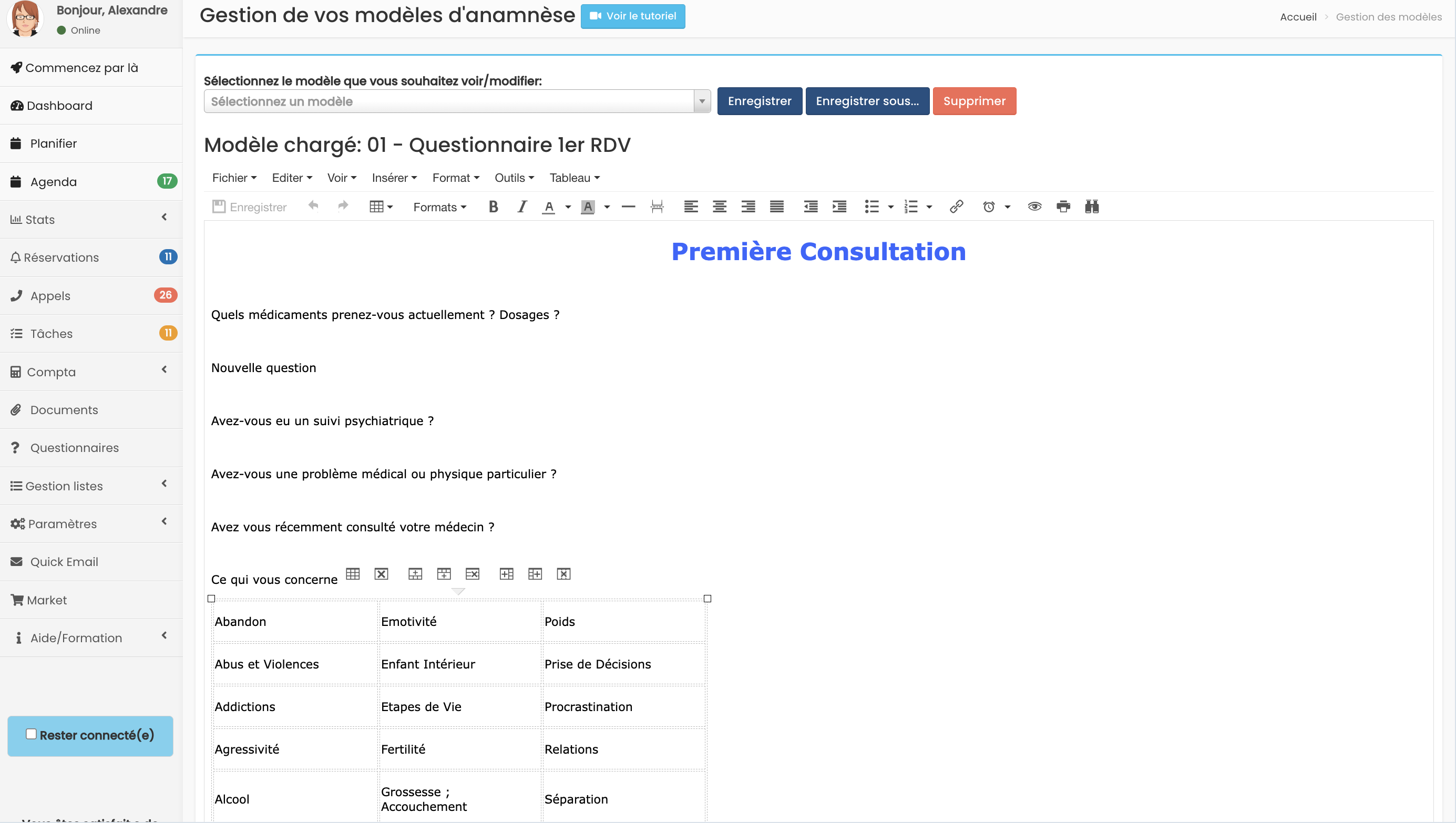 premier rendez-vous questionnaire