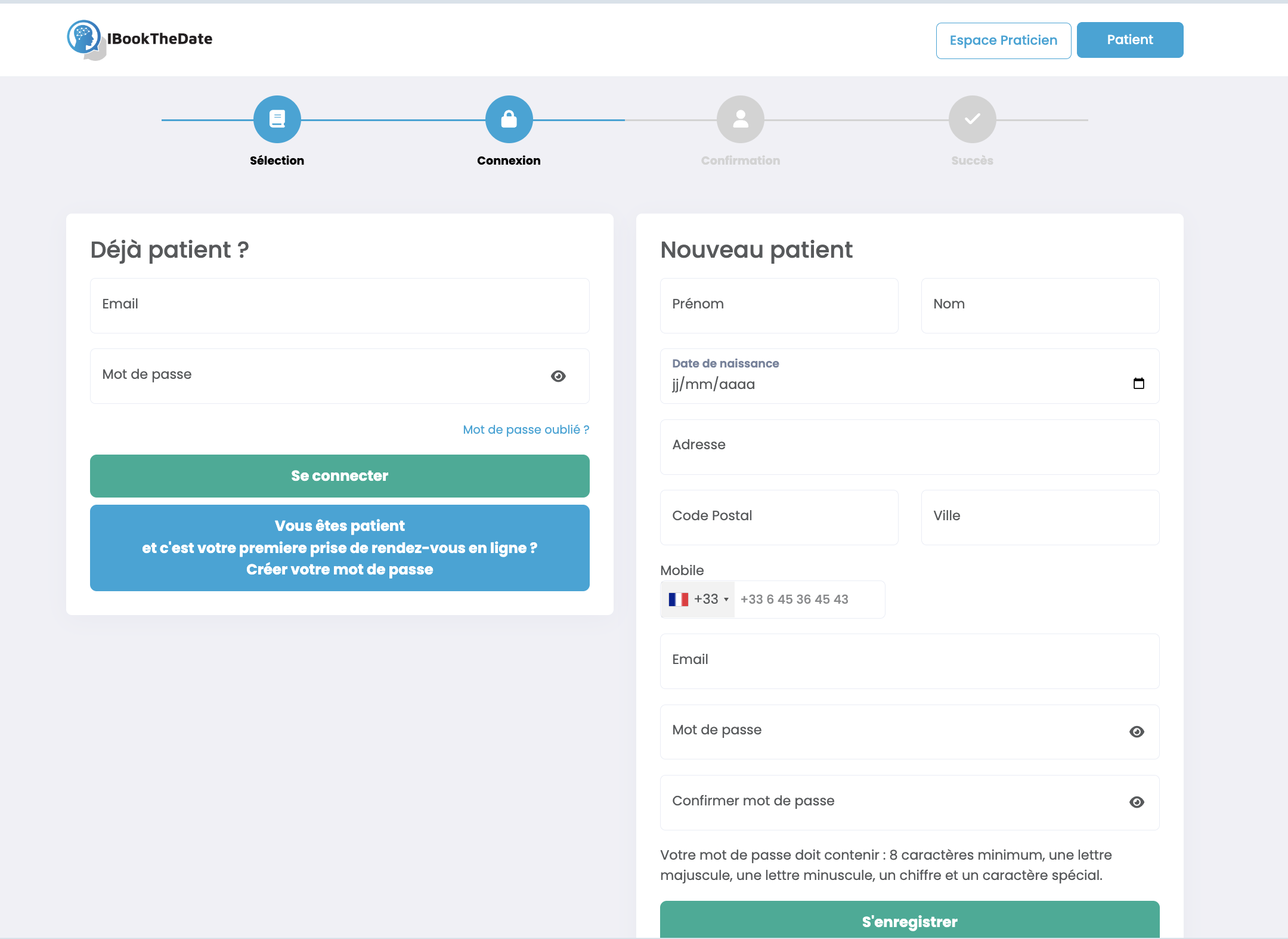 Magestionpsy, connexion au compte patient pendant la prise de rendez-vous