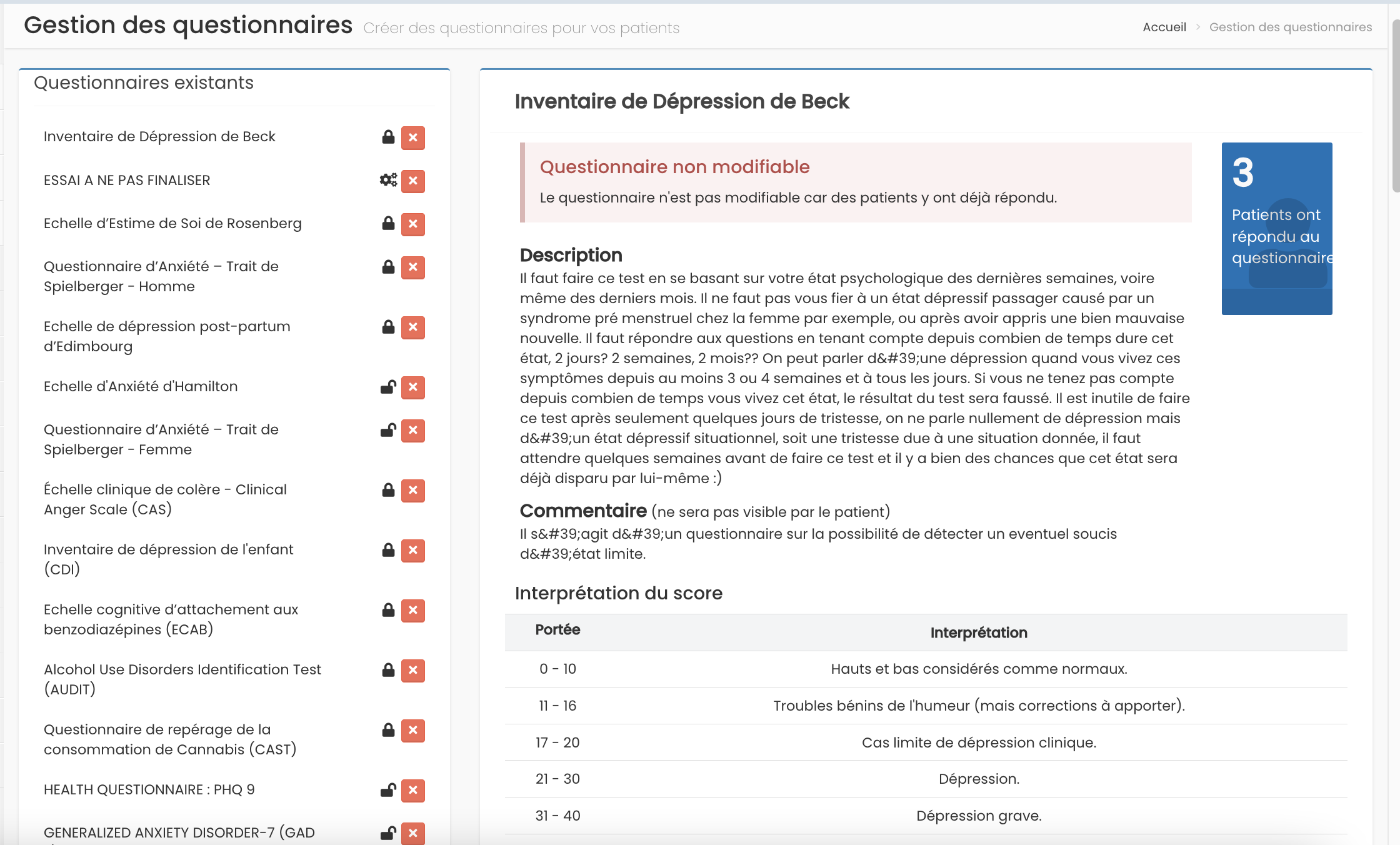 questionnaire de dépression debeck